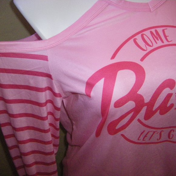 Barbie Come On Let's Go Party Pink Cold Shoulder Knit Top & Earrings Womens Size - Picture 12 of 14